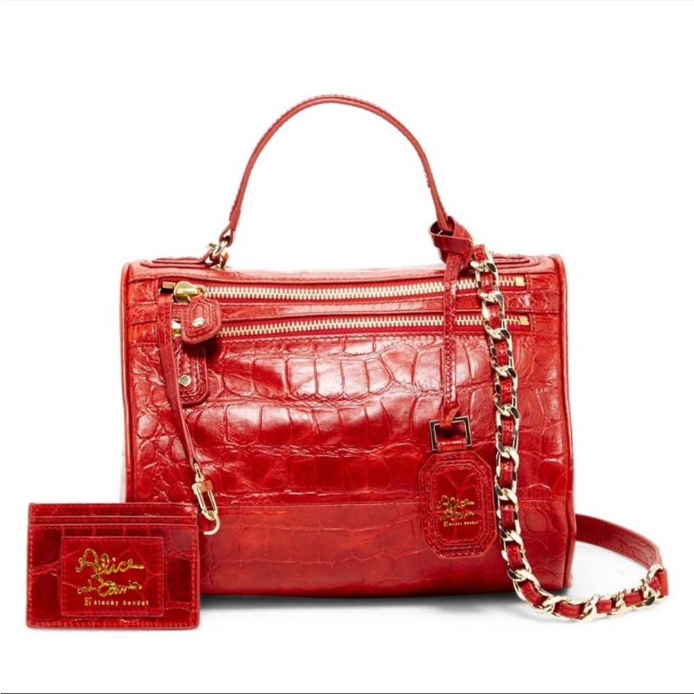 alice + olivia Alana Croc Embossed Leather Handle Bag